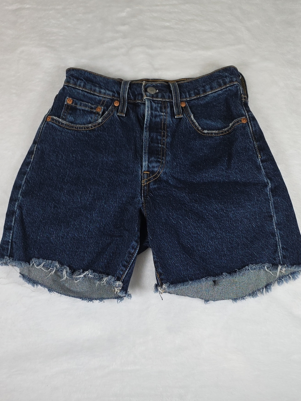 Levi's Premium 501 Big E High Rise Distressed Denim Shorts W24